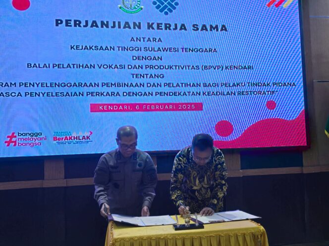 
 Kejati Sultra – BPVP MoU Program Pembinaan dan Pelatihan bagi Pelaku Tindak Pidana Pasca Penyelesaian Perkara