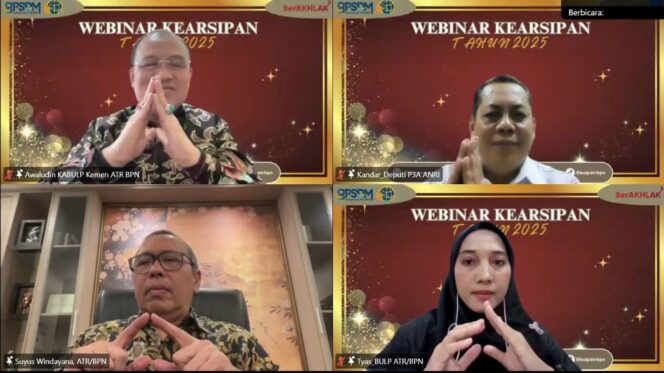 
 Kementerian Agraria dan Tata Ruang/Badan Pertanahan Nasional (ATR/BPN) menyerahkan sejumlah arsip statis kepada Arsip Nasional Republik Indonesia (ANRI). Penyerahan dilakukan oleh Sekretaris Jenderal Kementerian ATR/BPN, Suyus Windayana.