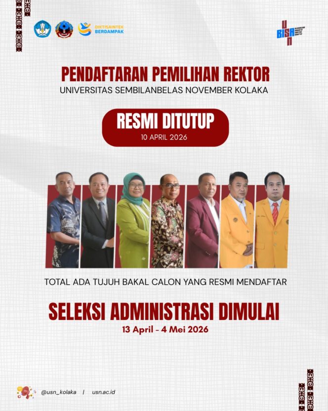 
 Tujuh Figur Siap Bertarung, Pilrek USN Kolaka Masuki Babak Seleksi Administrasi